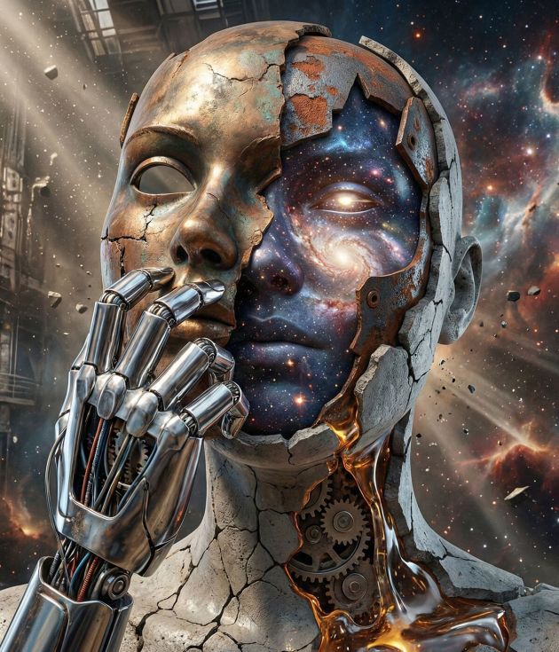 Cosmic android surreal portrait